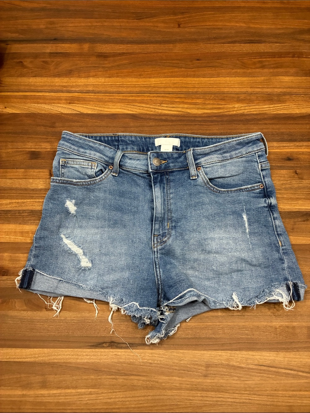 H&M Light Blue Distressed Denim Cutoff Shorts